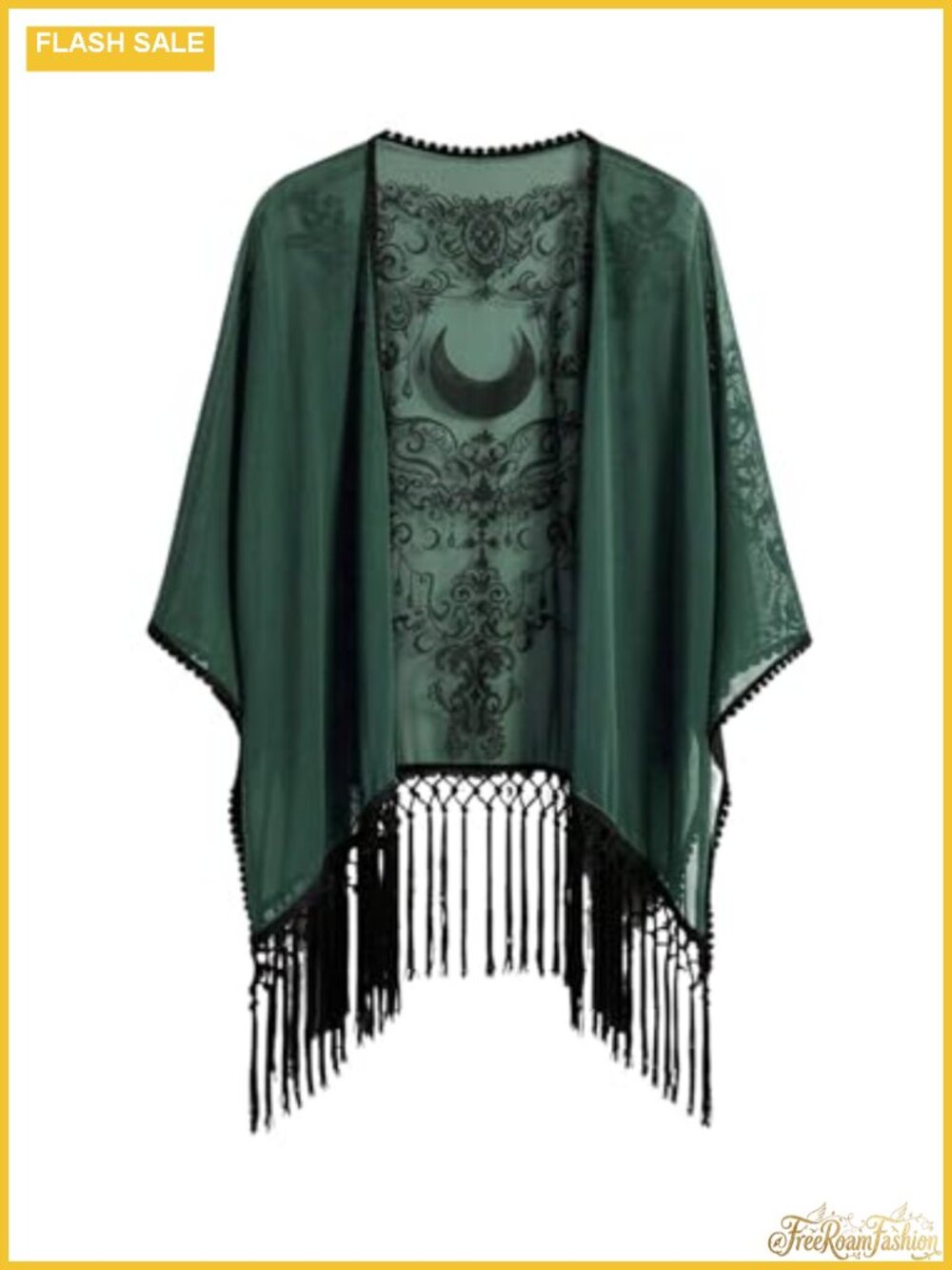 Goth Fringe Kimono Sheer Mesh Swim Cover Up Tassel Cardigan